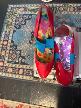 Vintage  Rox and Riley Red Patent Mary Jane Heels with Blue Elastic Strap